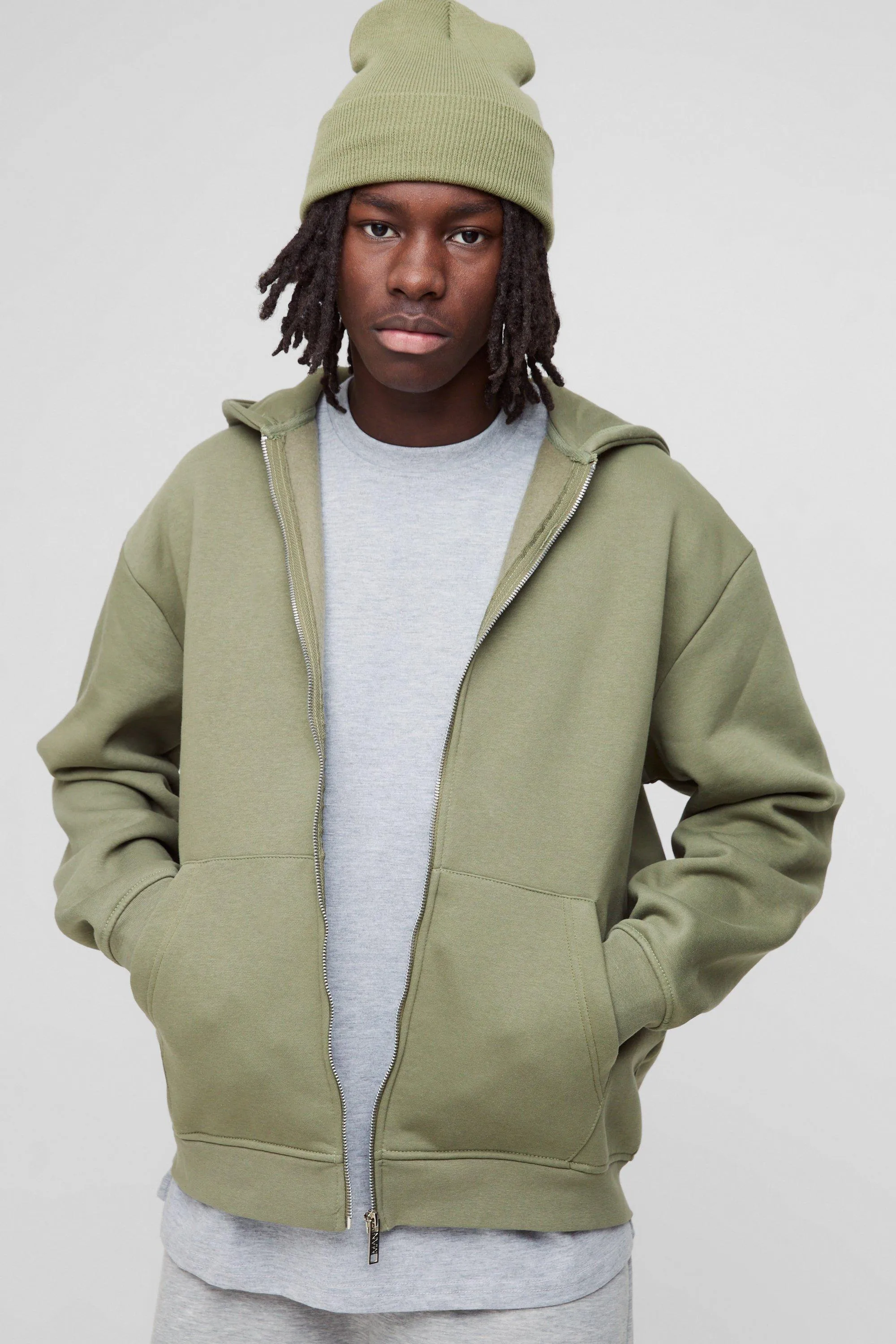 330GSM Oversized Basic Zip Through Hoodie