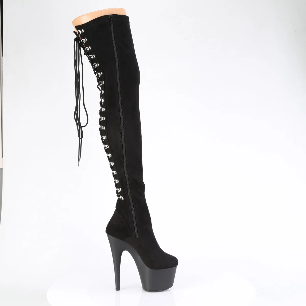 7 Inch Heel ADORE-3063 Black Stretch Microfiber