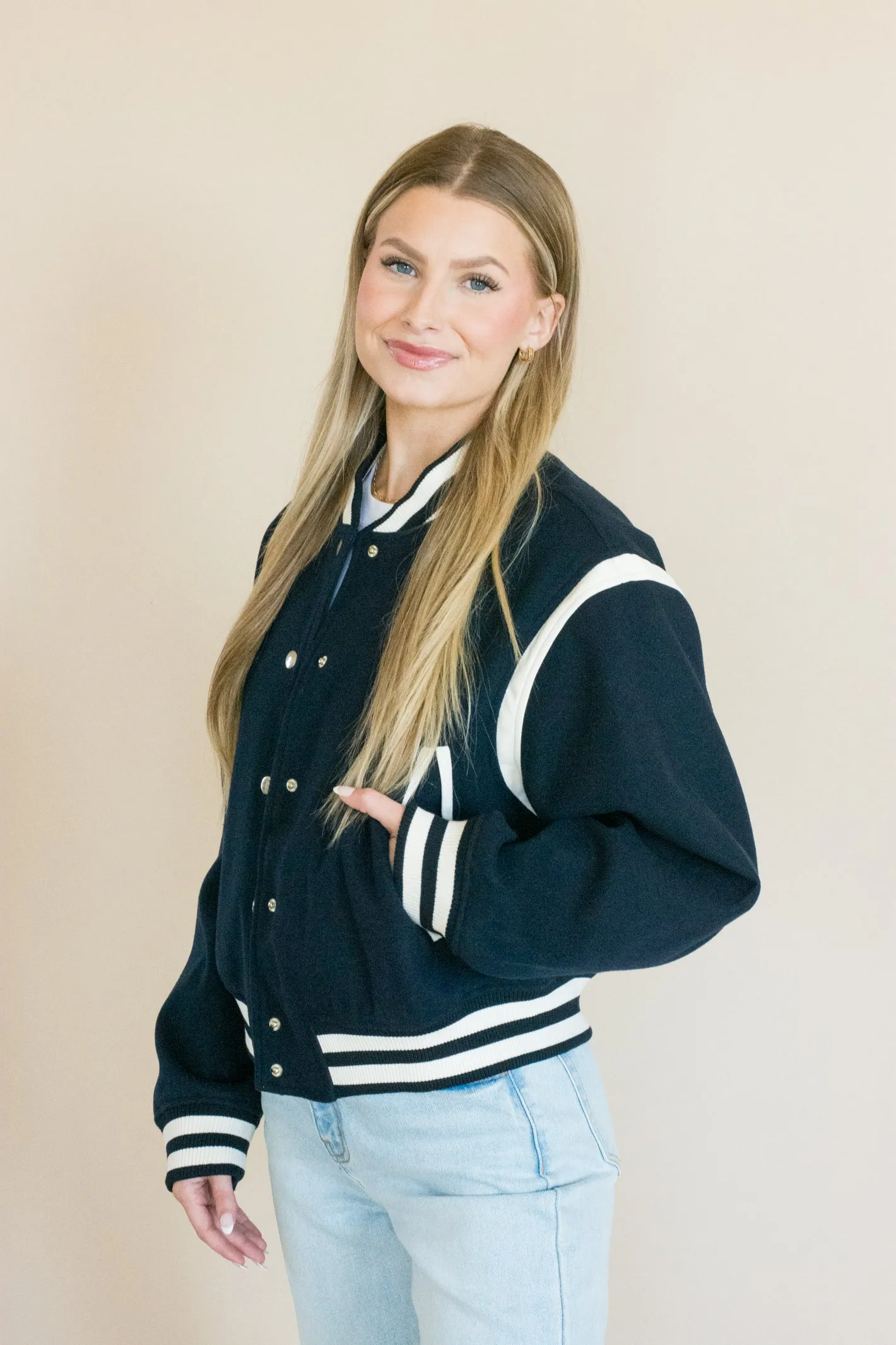 A Piece of You Navy Varsity Jacket