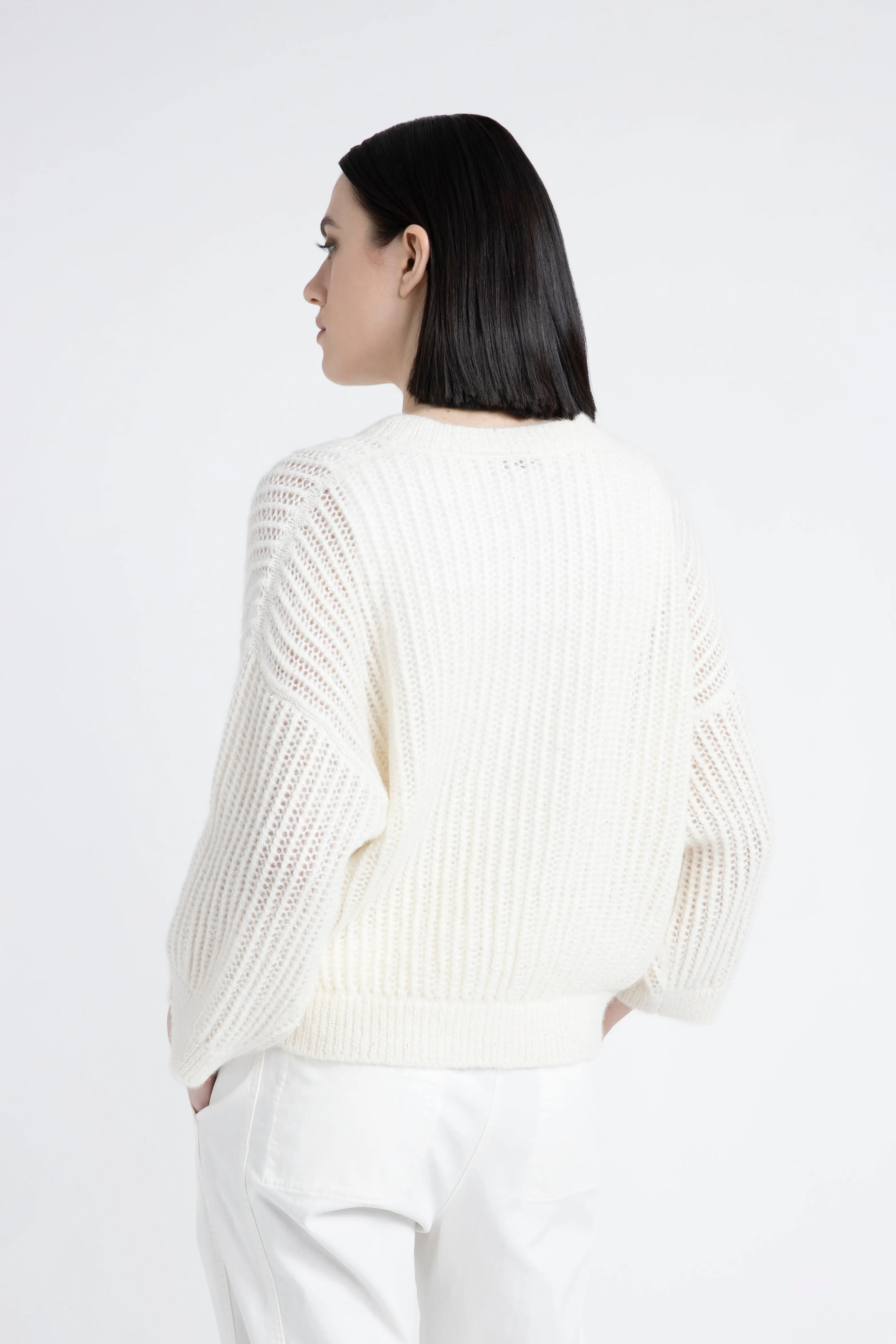 Alpaca wool Lurex and sequin crew neck sweater