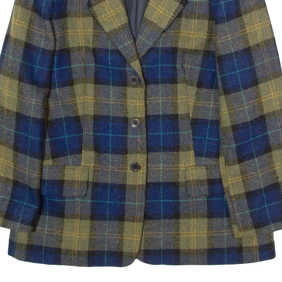 ANTONELLE Womens Blazer Jacket Green Tweed Wool 80s Plaid M