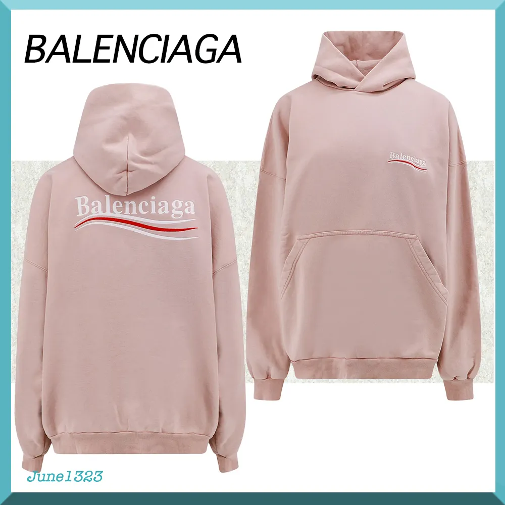 BALENCIAGA  |Long Sleeves Plain Cotton Logo Hoodies & Sweatshirts