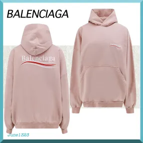 BALENCIAGA  |Long Sleeves Plain Cotton Logo Hoodies & Sweatshirts