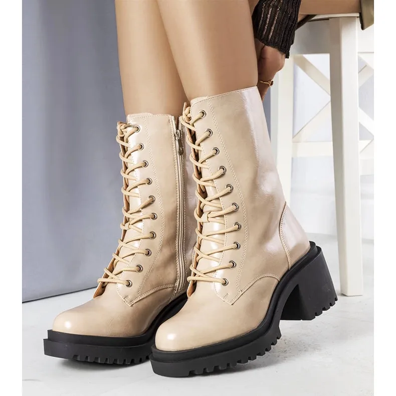 Beige insulated high heel boots from Verno