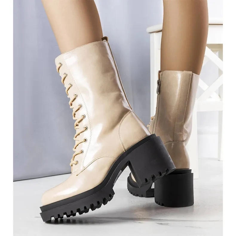 Beige insulated high heel boots from Verno