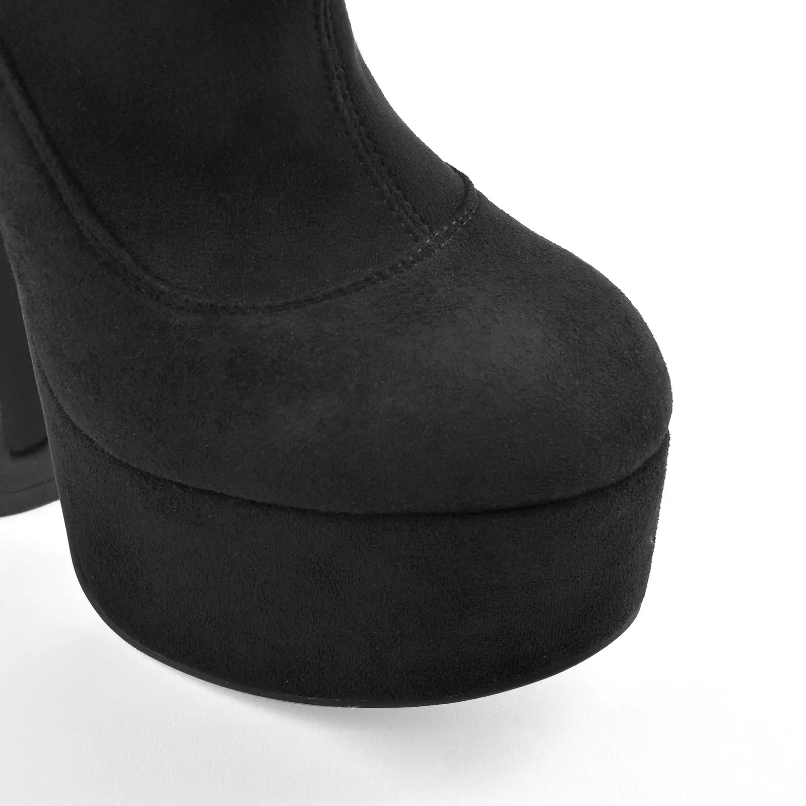 Black Round Toe Suede Platform High Heel Boots