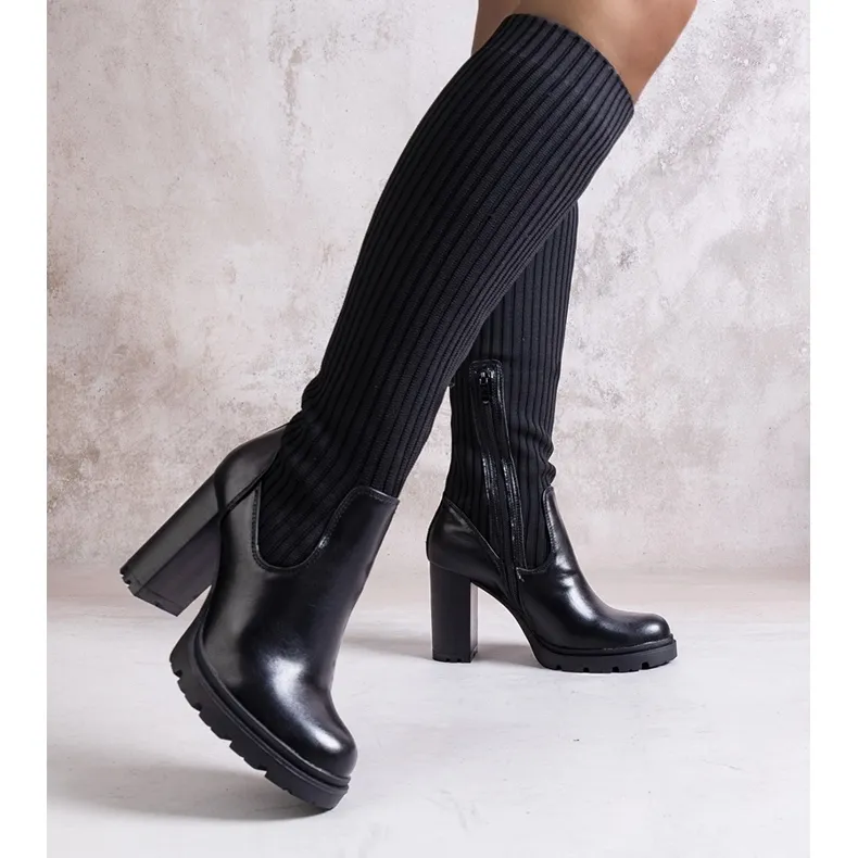 Black Waji high heel boots