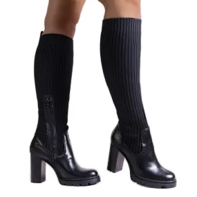 Black Waji high heel boots