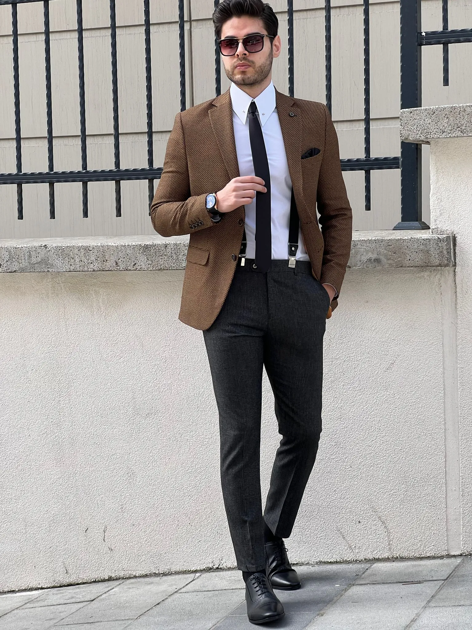 Bojoni Montebello Slim Fit High Quality Knitted Camel Blazer