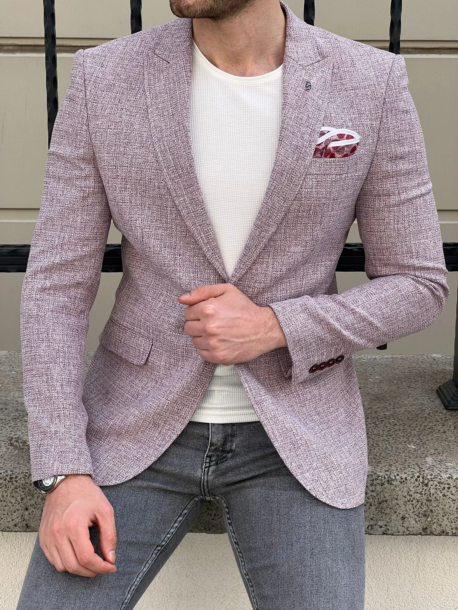 Bojoni Montebello Slim fit Knitted Claret Red Blazer