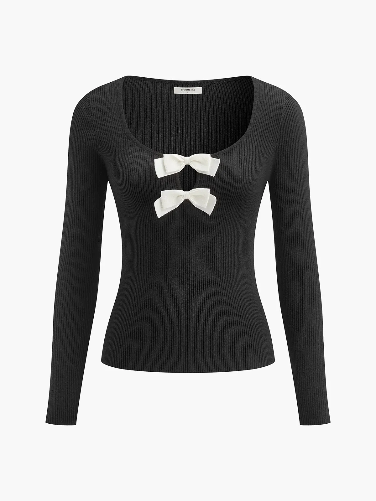 Bow-Decor Cutout Slim Sweater