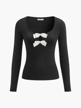 Bow-Decor Cutout Slim Sweater