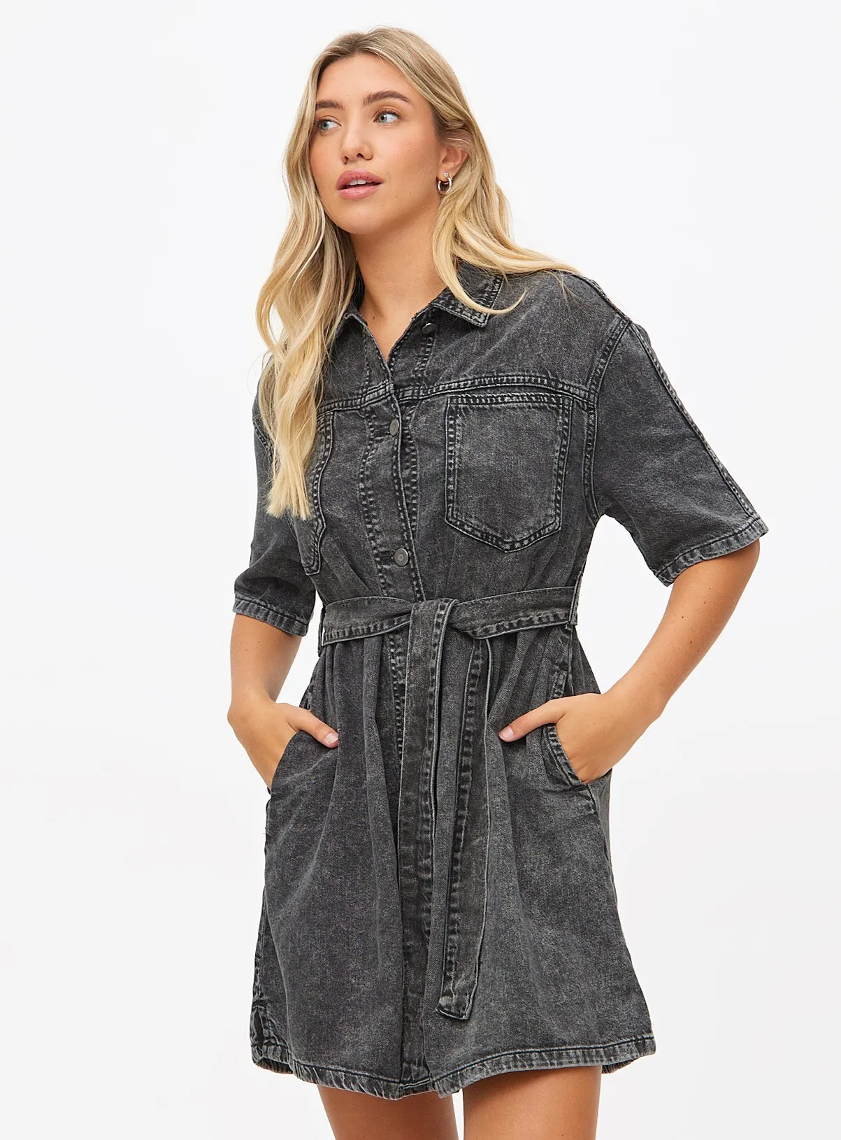 Buy Grey Acid Wash Denim Oversized Shirt Dress 16 | Dresses | Tu