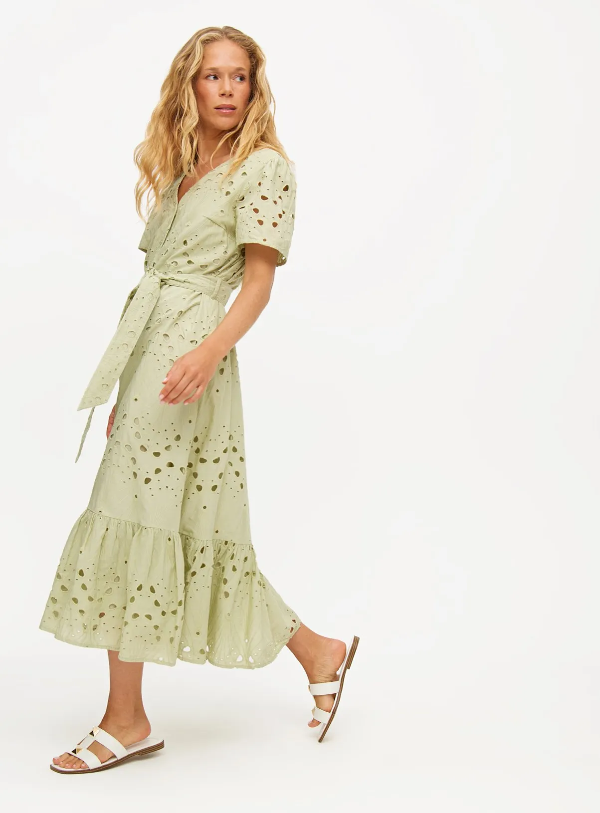 Buy Sage Green Broderie Midi Dress 14 | Dresses | Tu