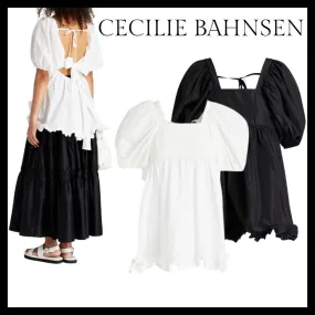 CECILIE BAHNSEN  |Nylon Plain Short Sleeves Puff Sleeves Bridal Outlet Tunics