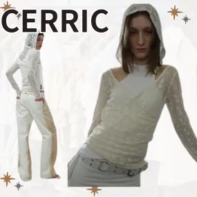 CERRIC  |Long Sleeves Plain Lace Hoodies & Sweatshirts