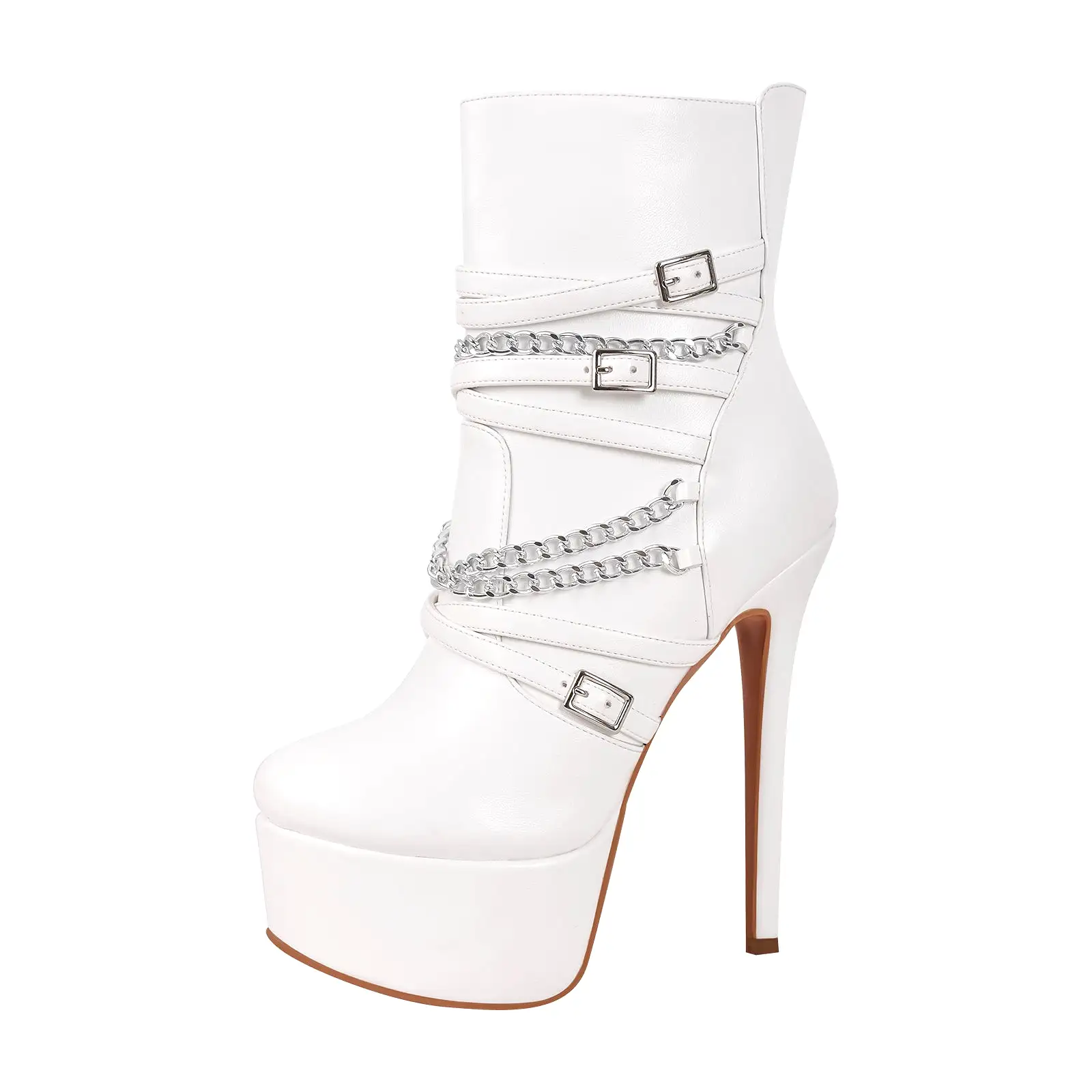 Chain Buckle Strap Platform Stiletto High Heel Boots