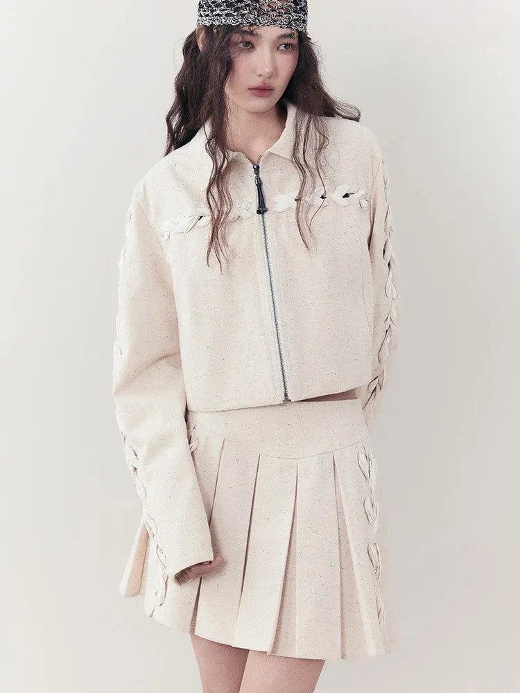 Chic Braid Cute Set-Up Zip Natural Jacket＆Skirt