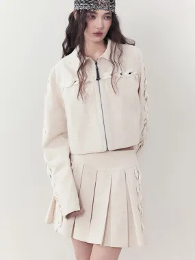 Chic Braid Cute Set-Up Zip Natural Jacket＆Skirt