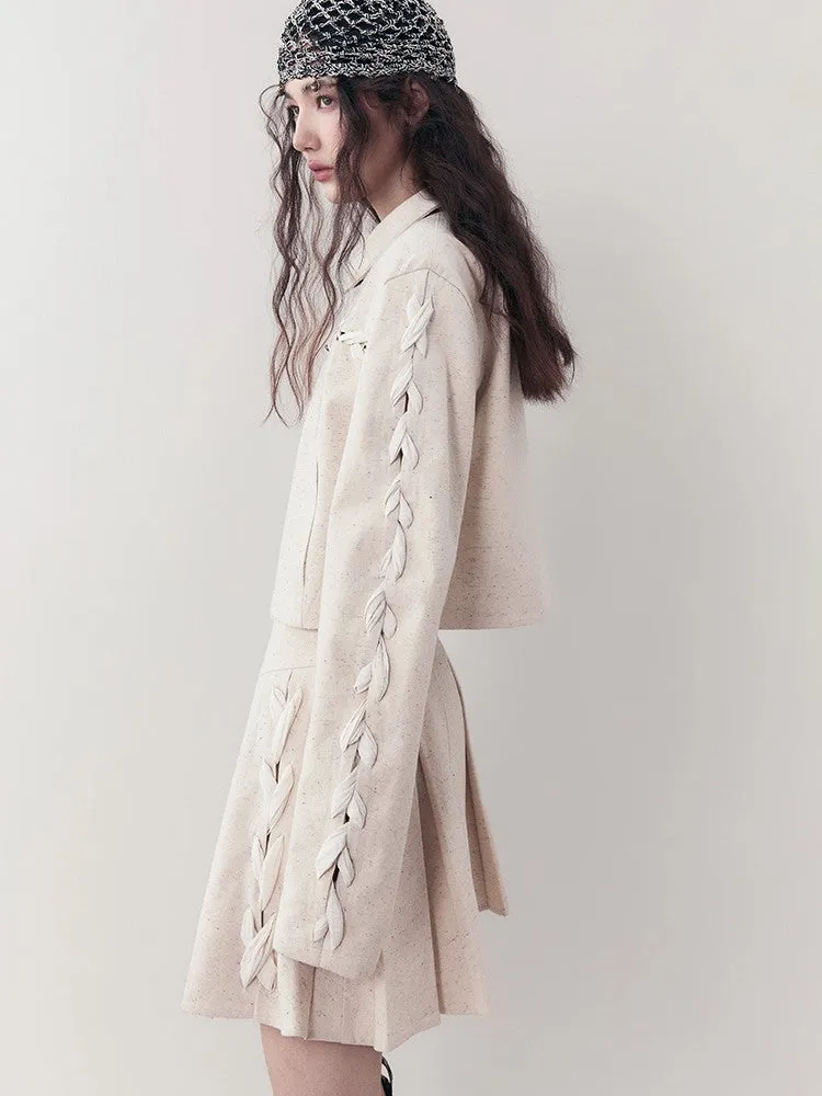 Chic Braid Cute Set-Up Zip Natural Jacket＆Skirt