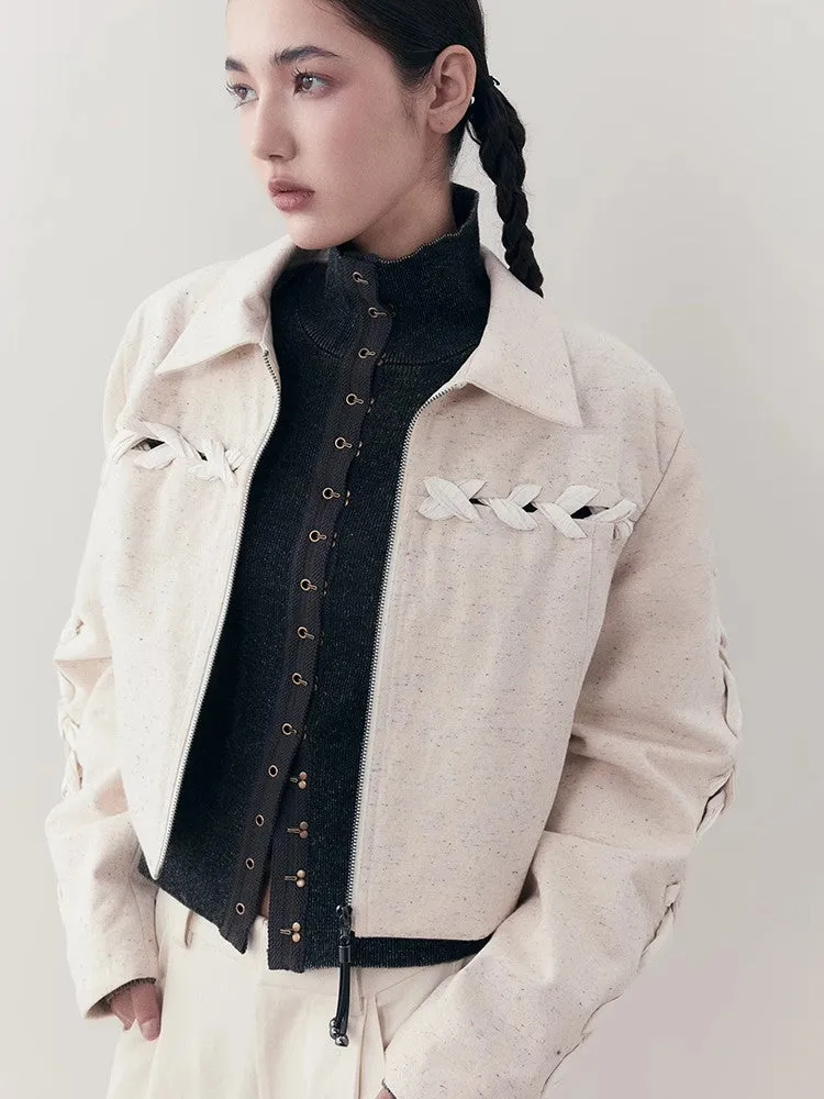 Chic Braid Cute Set-Up Zip Natural Jacket＆Skirt