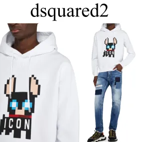 D SQUARED2  |Long Sleeves Cotton Logo Luxury Hoodies