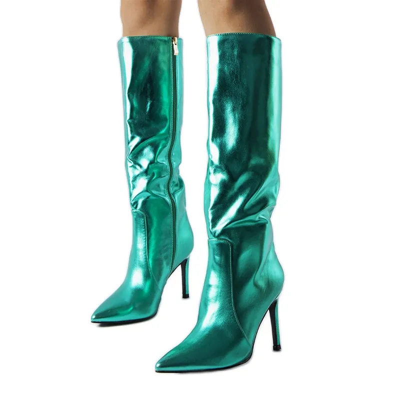 Dark green high heel boots from Jaylin