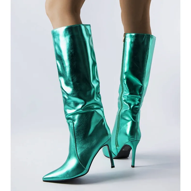 Dark green high heel boots from Jaylin