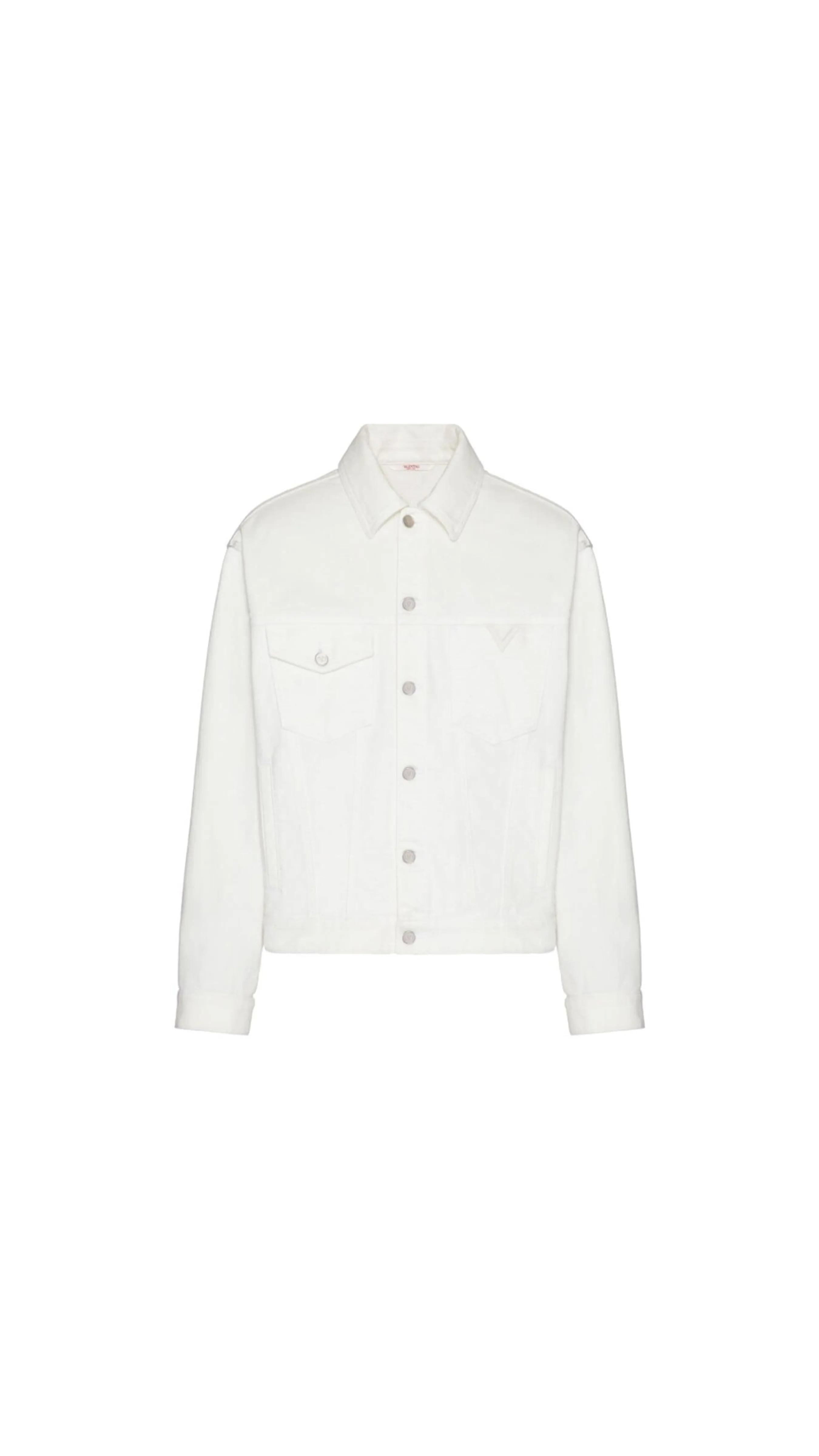 Denim Jacket With Rubberised V Detail - White