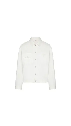 Denim Jacket With Rubberised V Detail - White