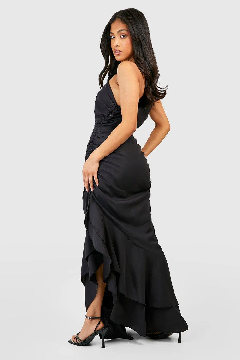 Dresses | Petite One Shoulder Cut Out Ruffle Maxi Dress | boohoo