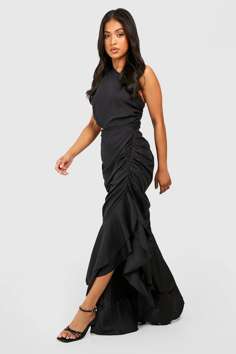 Dresses | Petite One Shoulder Cut Out Ruffle Maxi Dress | boohoo