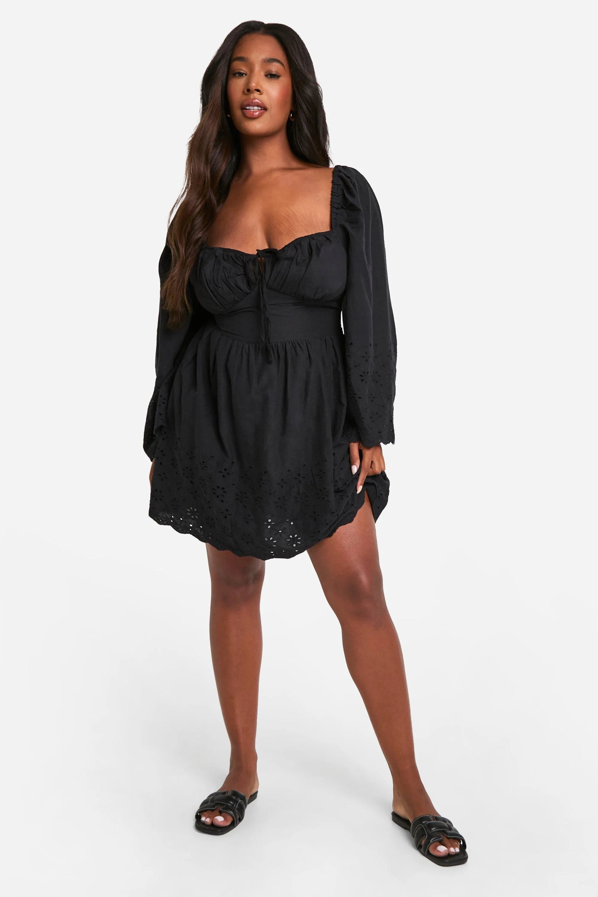 Dresses | Plus Woven Broderie Tie Detail Milkmaid Mini Dress | boohoo