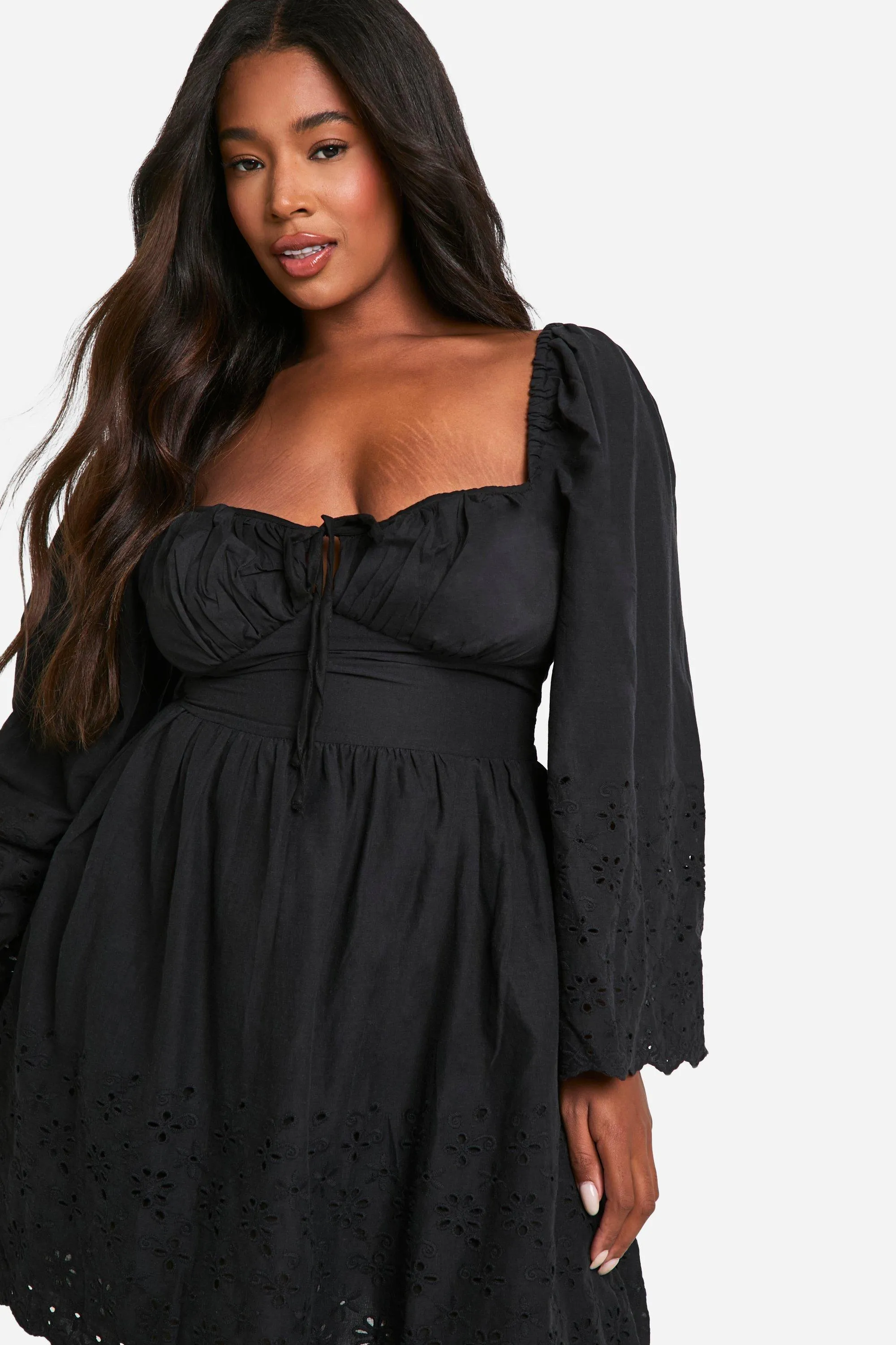 Dresses | Plus Woven Broderie Tie Detail Milkmaid Mini Dress | boohoo