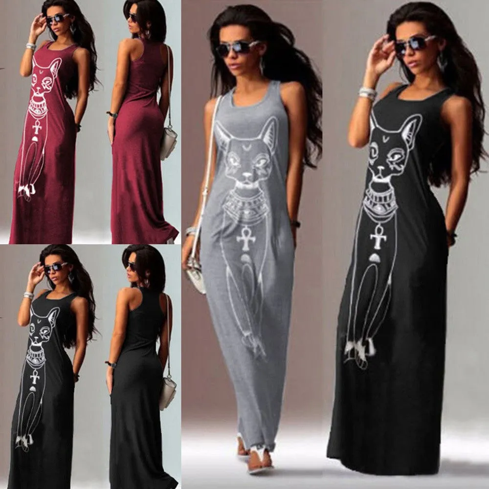 Dresses for Women Casual Sleeveless Boho Beach Long Dress Feida