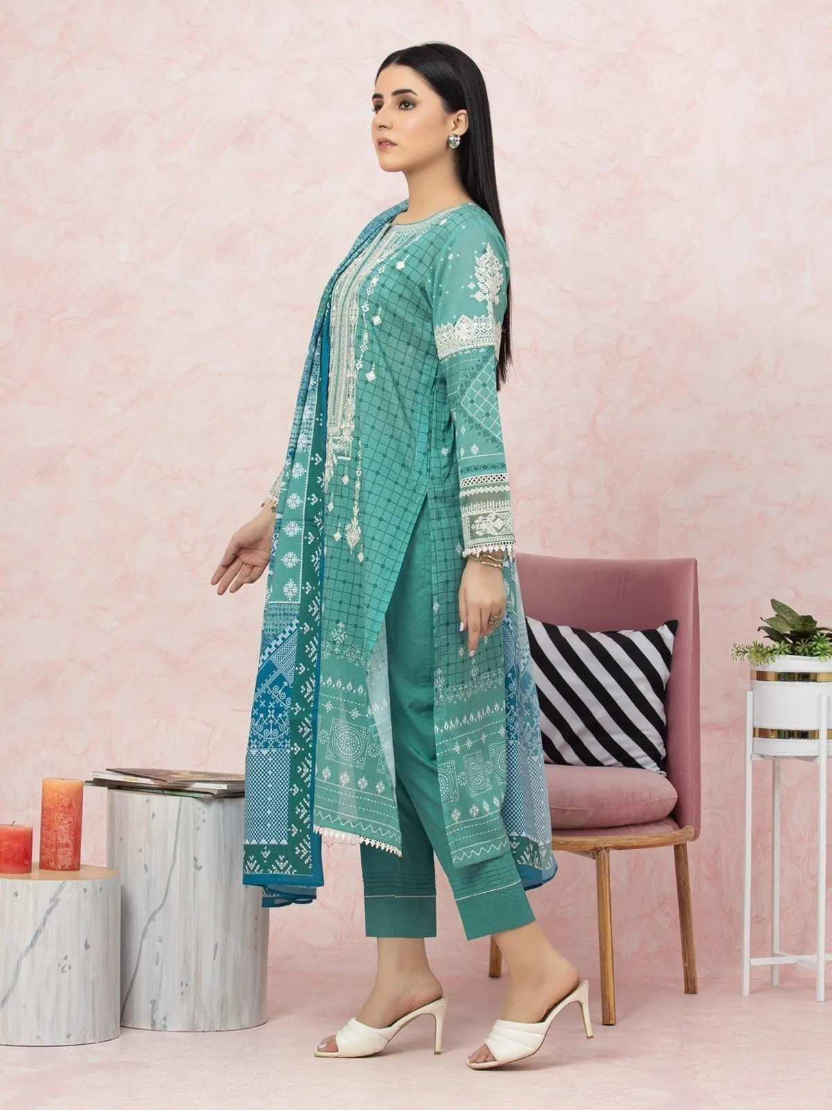 edenrobe Premium Unstitched Lawn 3Pc Suit EWU22V1-26613