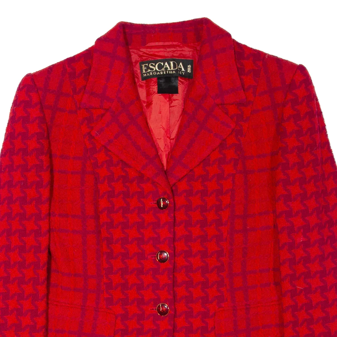 ESCADA Star Pattern Womens Blazer Jacket Red Wool Check M