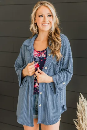 Feeling Bold Ribbed Shirt Jacket- Dusty Blue