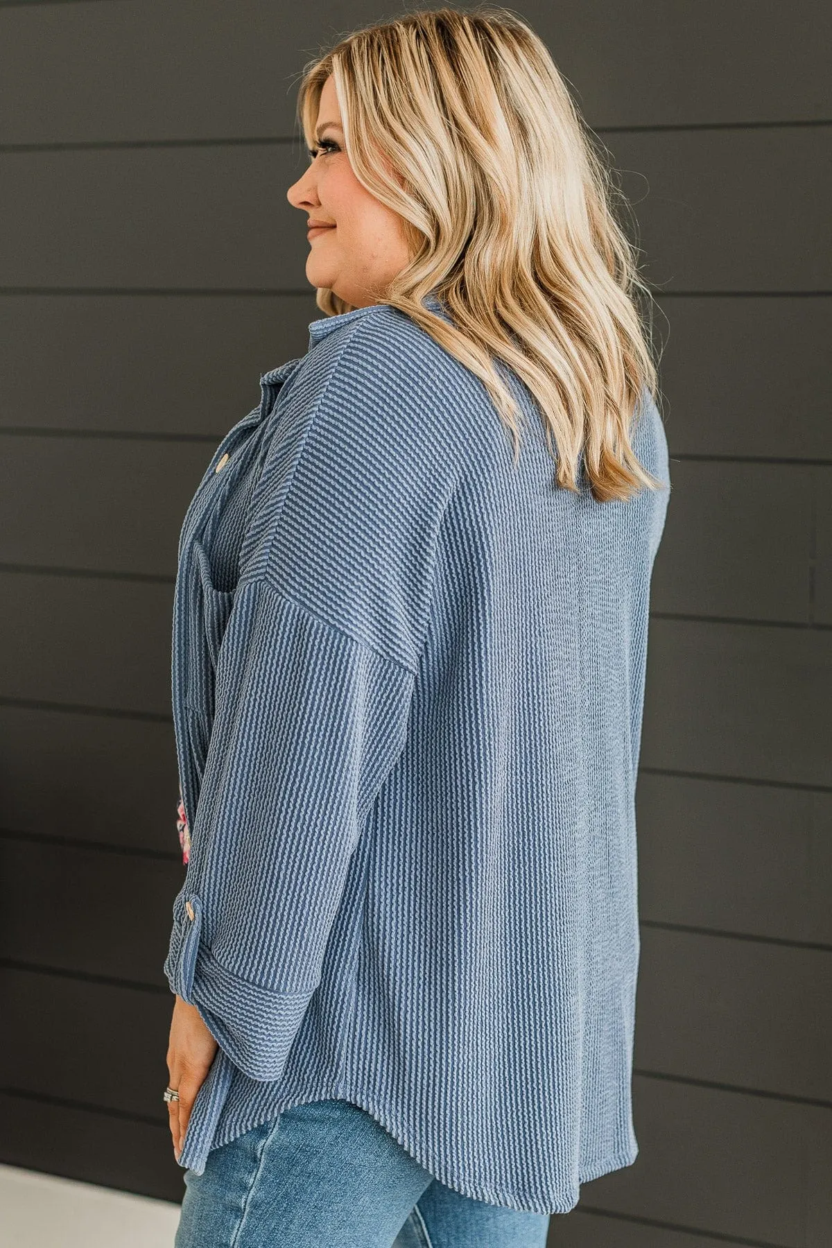 Feeling Bold Ribbed Shirt Jacket- Dusty Blue