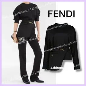 FENDI  |Long Sleeves Plain Cotton Logo Hoodies & Sweatshirts