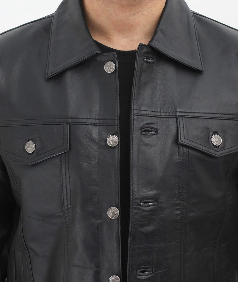 Fernando Black Leather Trucker Jacket