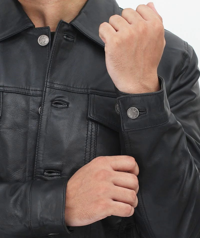 Fernando Black Leather Trucker Jacket