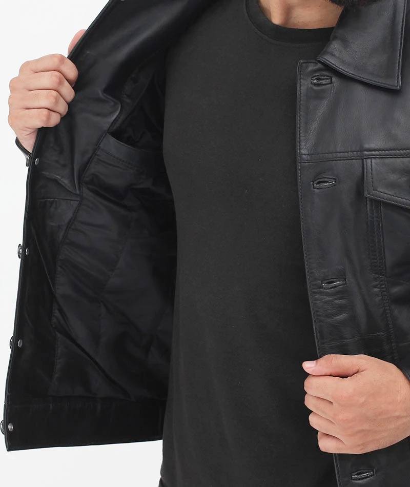 Fernando Black Leather Trucker Jacket