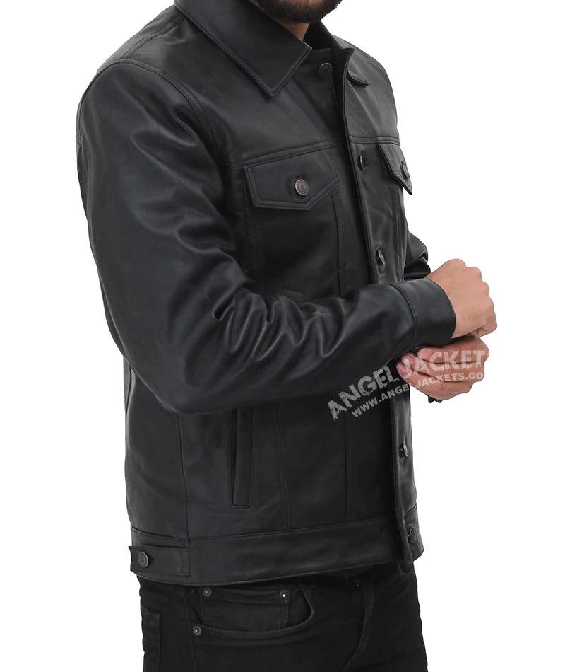 Fernando Black Leather Trucker Jacket