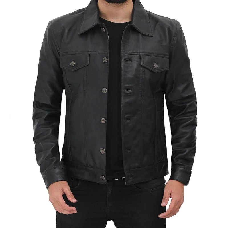 Fernando Black Leather Trucker Jacket