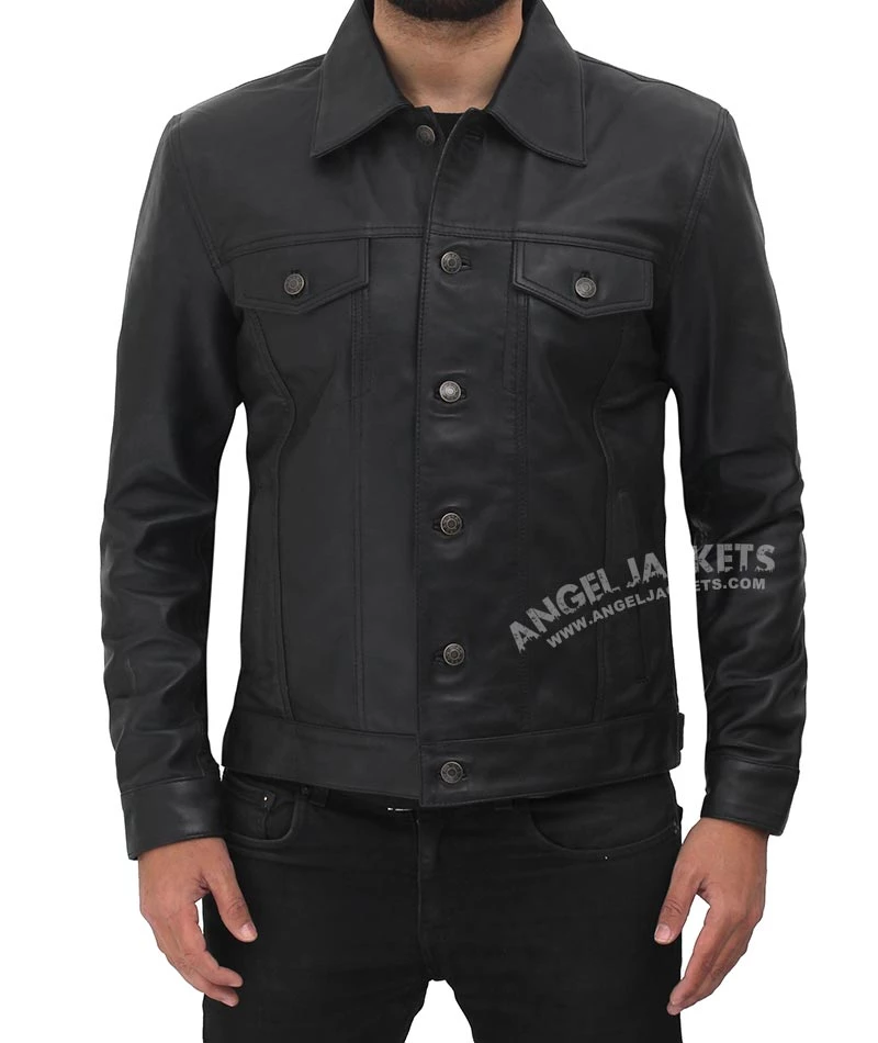 Fernando Black Leather Trucker Jacket