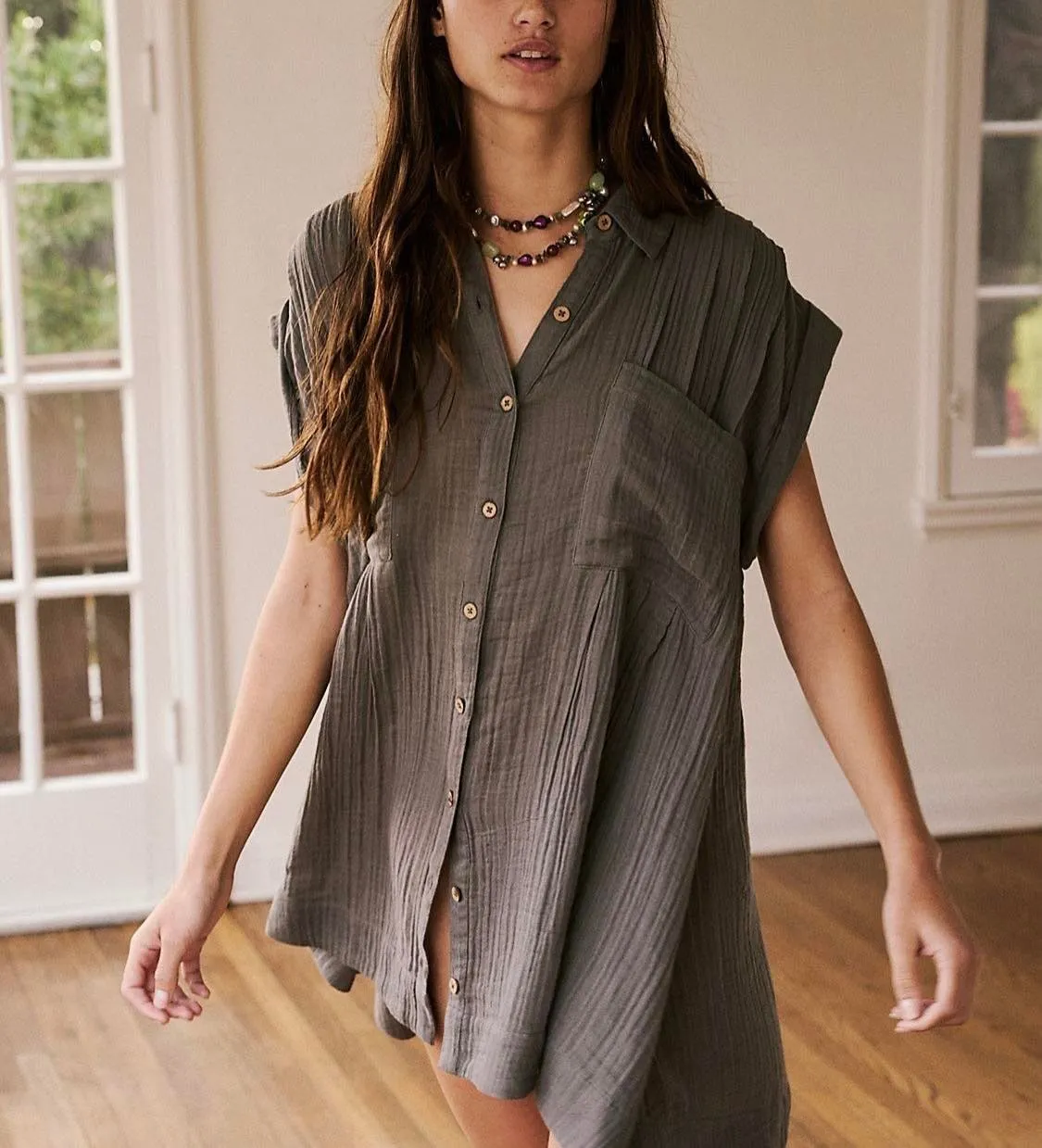 Free People  |Plain Cotton Short Sleeves Tunics