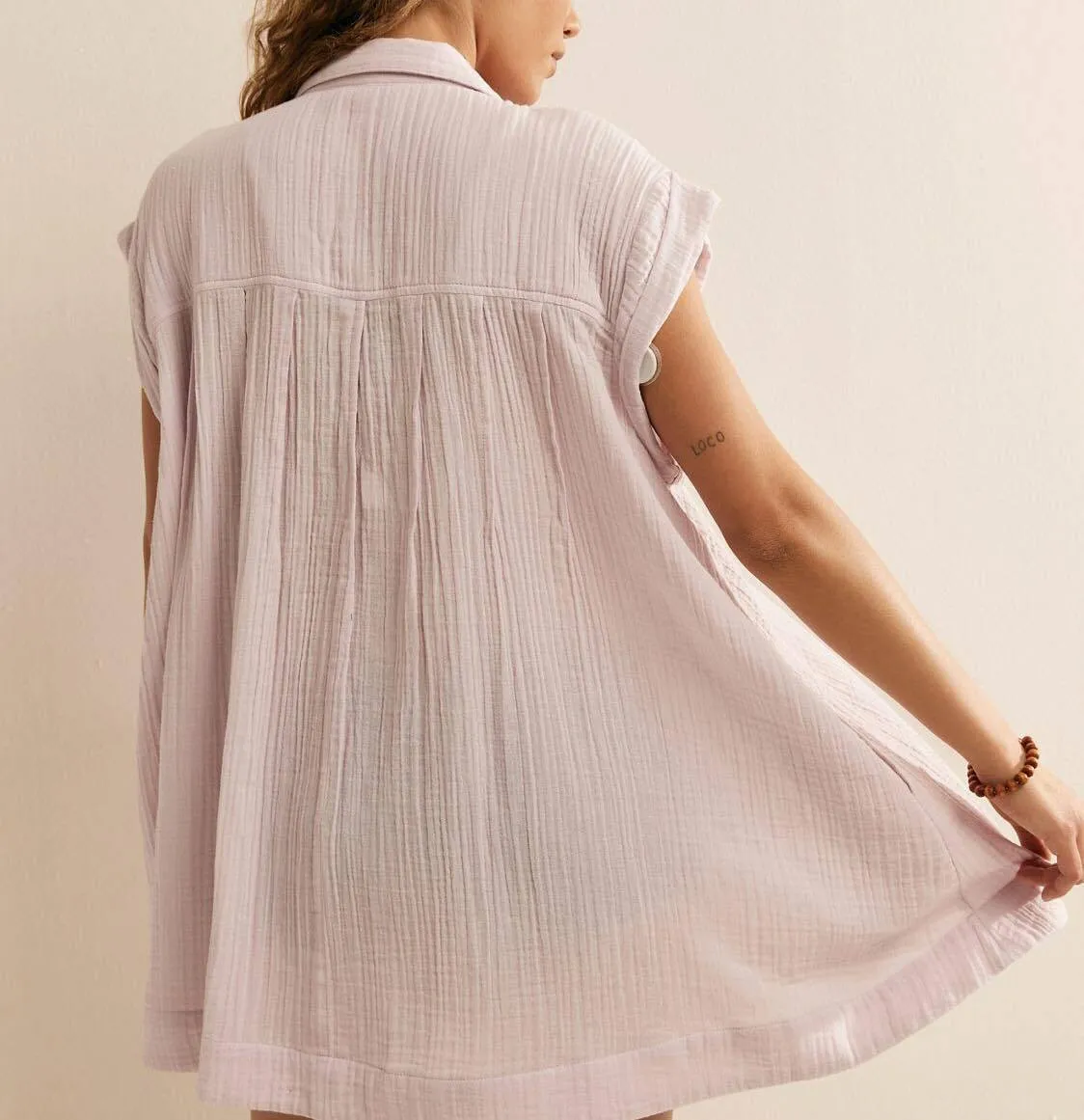 Free People  |Plain Cotton Short Sleeves Tunics