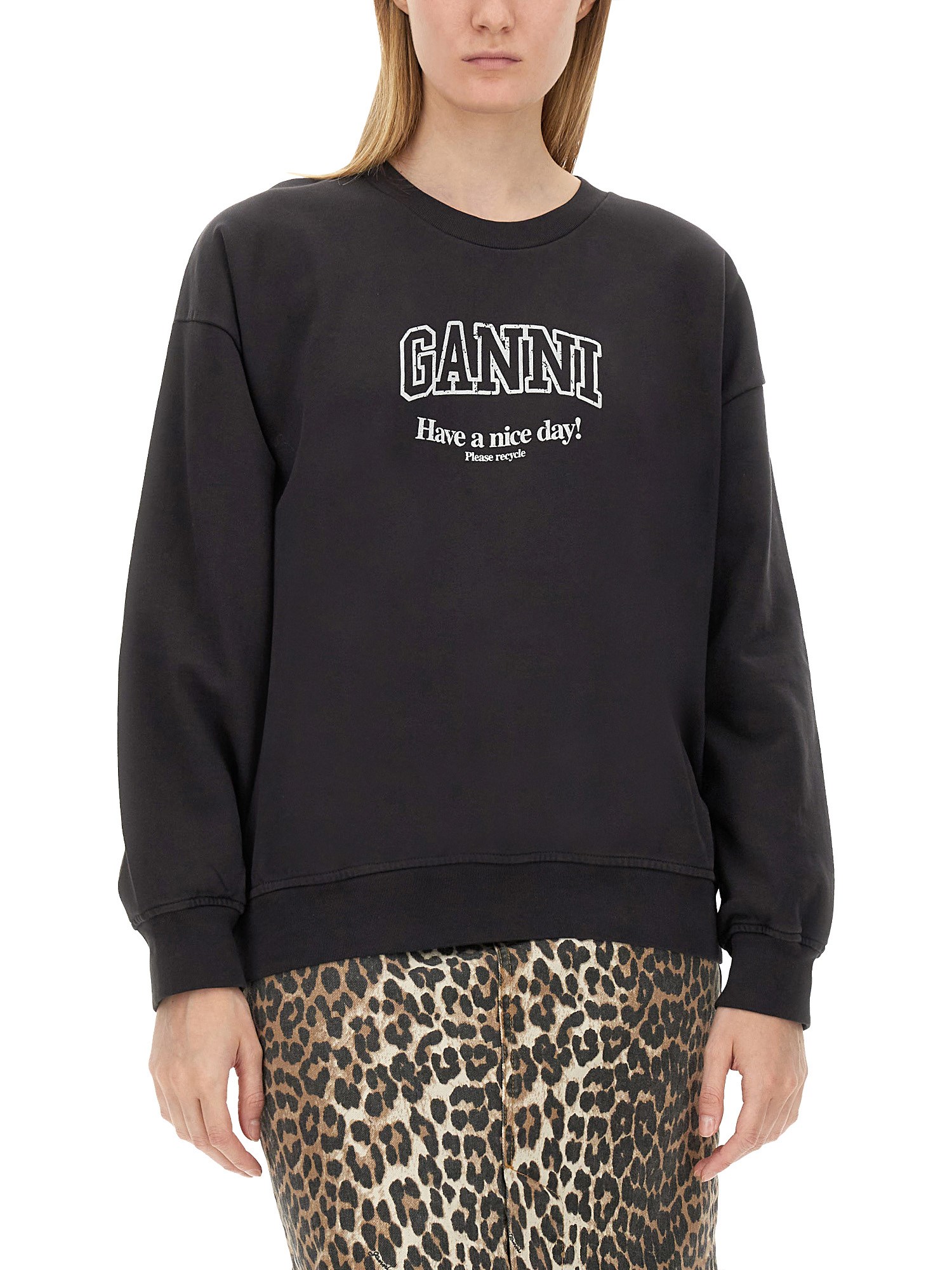 GANNI    COTTON SWEATSHIRT WITH LOGO