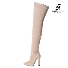 Giaro thigh boots TRINKET in beige suede with 12cm heels